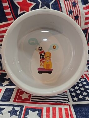 White Ceramic Dog Bowl with Colorful Dog Illustration